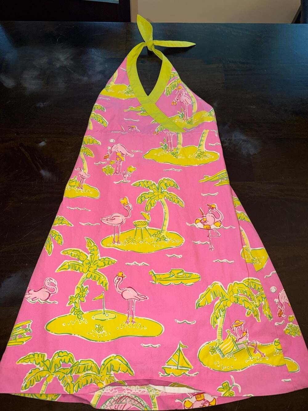 Lilly Pulitzer Pink Island Flamingo Print Halter Dress GIRLS 10